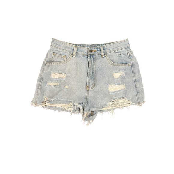 SHEIN Women’s Distressed High Rise Denim Shorts Size M US 6 Cutoff Jean Fray Hem - Picture 2 of 7